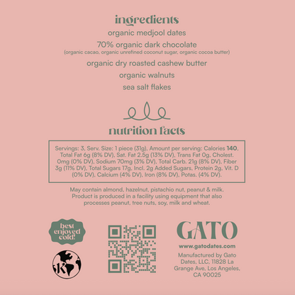 Product label with ingredients and nutrition facts on a pink background
