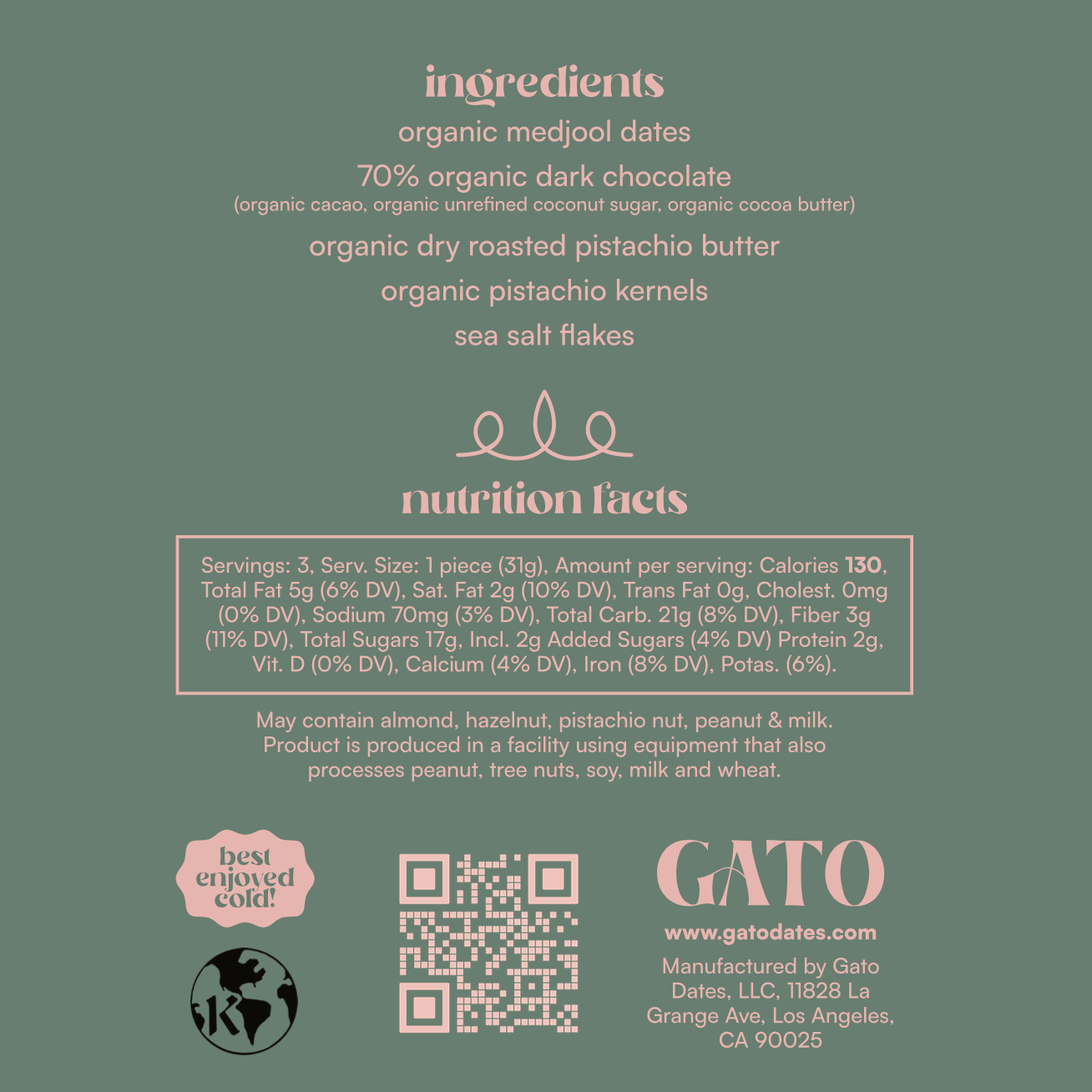 Product label with ingredients and nutrition facts on a green background